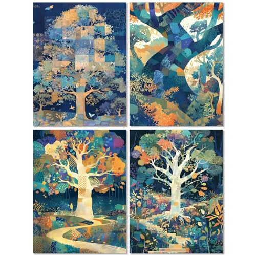 4er Set Diamond Painting Erwachsene Baum 60x80cm, Diamond Painting Kinder Abstrakt, Basteln Mädchen 10 Jahre, Mosaikherstellung Kreativ Set für Erwachsene, Diamant Stickerei Kits für Wand Dekor Z-460T von cppxinng