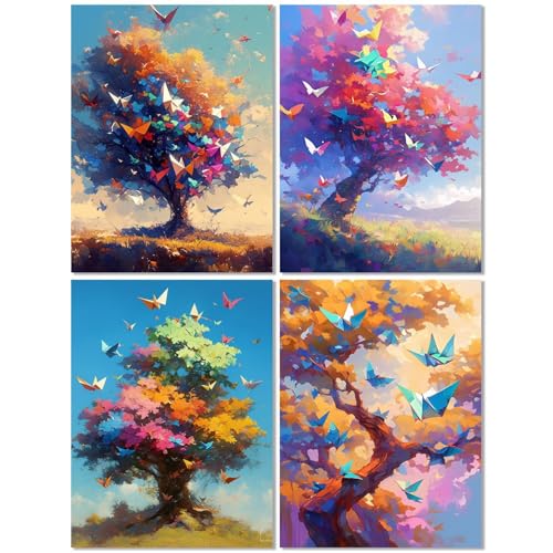 4er Set Diamond Painting Erwachsene Baum Des Lebens 50x65cm, Diamond Painting Kinder Farbe, DIY Basteln Mädchen 10 Jahre, Mosaikherstellung Kreativ Set für Erwachsene, 5D Diamant Stickerei Kits Z-458T von cppxinng