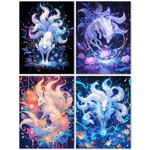 4er Set Diamond Painting Erwachsene Fuchs 50x70cm, Diamond Painting Kinder Mythos, Basteln Mädchen 10 Jahre, Mosaikherstellung Kreativ Set für Erwachsene, Diamant Stickerei Kits für Wand Dekor Z-432T von cppxinng