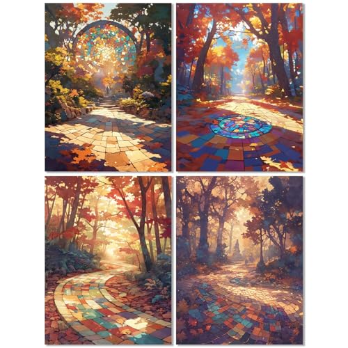 4er Set Diamond Painting Erwachsene Herbst 50x70cm, Diamond Painting Kinder Wald, DIY Basteln Mädchen 10 Jahre,Mosaikherstellung Kreativ Set für Erwachsene,Diamant Stickerei Kits für Wand Dekor Z-454T von cppxinng