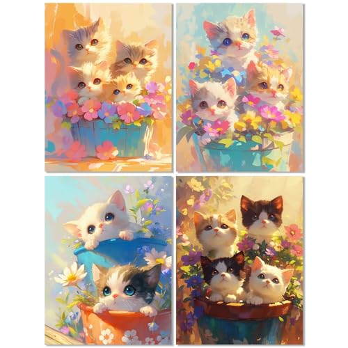 4er Set Diamond Painting Erwachsene Katze 60x80cm, Diamond Painting Kinder Niedlich, Basteln Mädchen 10 Jahre,Mosaikherstellung Kreativ Set für Erwachsene, Diamant Stickerei Kits für Wand Dekor Z-446T von cppxinng