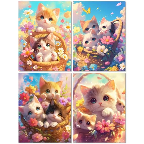 4er Set Diamond Painting Erwachsene Katze 60x80cm, Diamond Painting Kinder Niedlich, Basteln Mädchen 10 Jahre,Mosaikherstellung Kreativ Set für Erwachsene, Diamant Stickerei Kits für Wand Dekor Z-550T von cppxinng