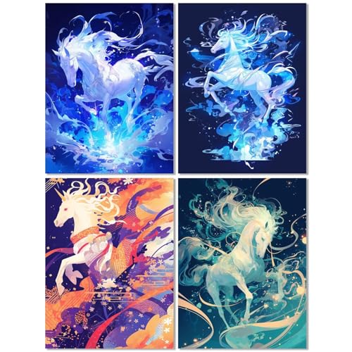 4er Set Diamond Painting Erwachsene Pferd 40x50cm, Diamond Painting Kinder Traum, DIY Basteln Mädchen 10 Jahre,Mosaikherstellung Kreativ Set für Erwachsene,Diamant Stickerei Kits für Wand Dekor Z-444T von cppxinng