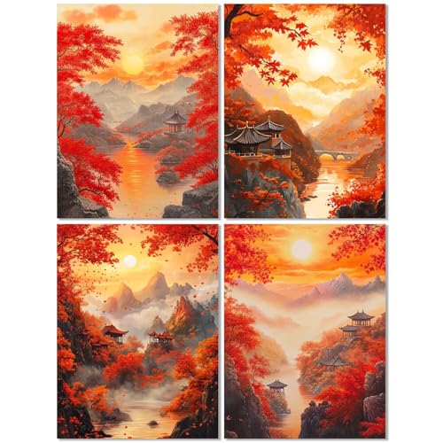 4er Set Diamond Painting Erwachsene Sonnenuntergang 40x50cm, Diamond Painting Kinder Herbst, DIY Basteln Mädchen 10 Jahre,Mosaikherstellung Kreativ Set für Erwachsene, 5D Diamant Stickerei Kits Z-442T von cppxinng