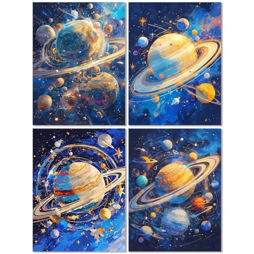 4er Set Diamond Painting Erwachsene Universum 30x40cm, Diamond Painting Kinder Erde, Basteln Mädchen 10 Jahre,Mosaikherstellung Kreativ Set für Erwachsene, Diamant Stickerei Kits für Wand Dekor Z-414T von cppxinng