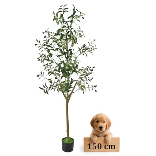 crafity Künstlicher Olivenbaum 150cm Künstliche Pflanzen wie echt Kunstpflanze Groß Olivenbaum Deko Kunstbaum für Indoor Outdoor Wohnzimmer Schlafzimmer Büro Balkon von crafity