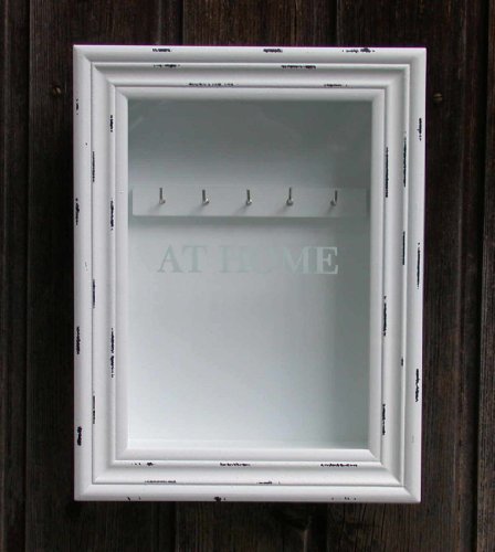 Schlüsselkasten mit Glaseinsatz, Holz weiß, Vintage, 30x23x7 cm von crafts & design