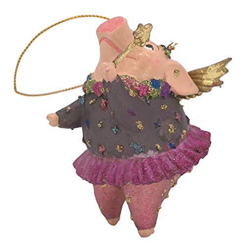 crafts & design Crazy Christmas, geflügeltes Schwein Deko Hänger, pink, Gold, 10 cm von crafts & design