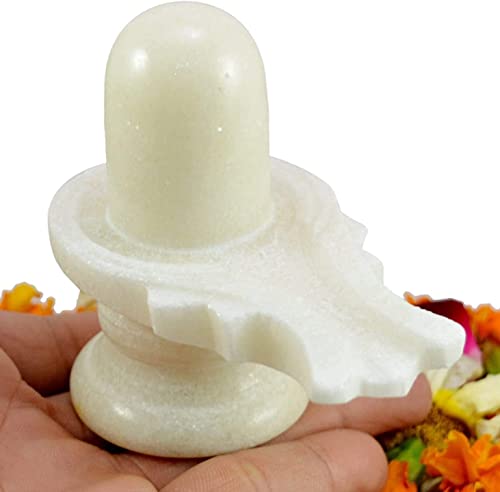 craftslook Indischer weißer reiner MarmorShiva Linga – Stein weißer Marmor Shiva Lingam Shivling Shiv Ling Idols Murti Statue Adiyogi Shiva Pindi für PujaSkulptur – Hindus Anbetung natürlicher Gott von Craftslook