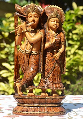 10" Beautiful Wooden Sculpture Wedding Gift - Radha Krishna Statue - Symbol of Love Hindu Pair God & Goddess - Anniversary Housewarming Lucky Gift von craftvatika
