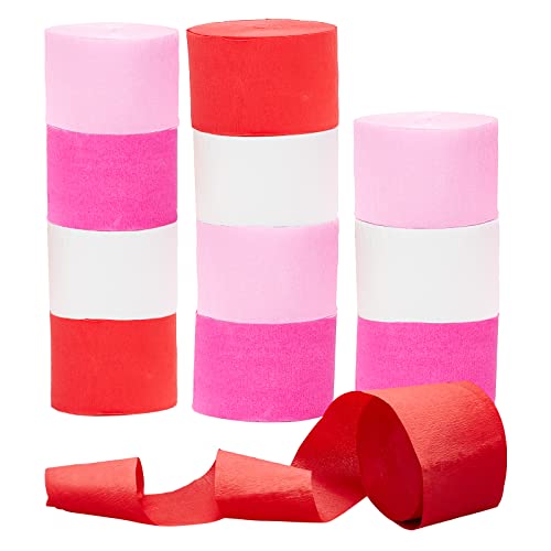 CRASPIRE 12 Rollen Krepppapier Luftschlangen 4 Farben Rot Rosa Weiß Rose-Rot Party Luftschlangen Für Geburtstagsparty Hochzeit Festival Dekorationen (1.8 Zoll X 82 Ft/Rolle) von craspire