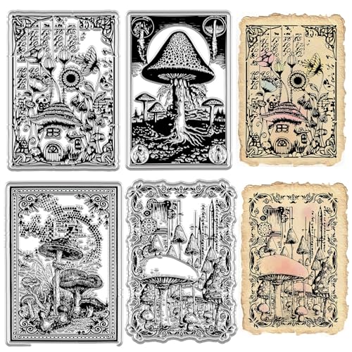 CRASPIRE 4 Stil Pilz Klare Gummistempel Vintage Pilzhaus Transparente Silikonstempel Siegel Für Kartenherstellung Hintergrunddekoration Handgemacht Fotoalbum Notizbuch Dekor DIY Scrapbooking von craspire