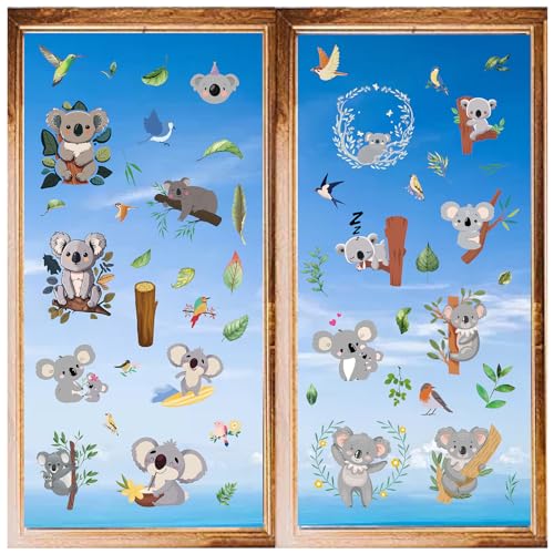 CRASPIRE 8 Stile Koala-Wandaufkleber, Tier-PVC-Fensteraufkleber, Wasserfest, Selbstklebend, Abziehen Und Aufkleben, Für Zuhause, Treppenhaus, Dekoration, Schlafzimmer, Wohnzimmer, Küche, Vitrine von craspire