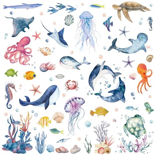 craspire 8 Stile Meerestiere Fensteraufkleber Meeresschildkröte Wandaufkleber Delfin Krake Aufkleber PVC Wasserdicht Selbstklebende Wandaufkleber Abnehmbar Für Fensterdekor Einweihungsgeschenk von craspire