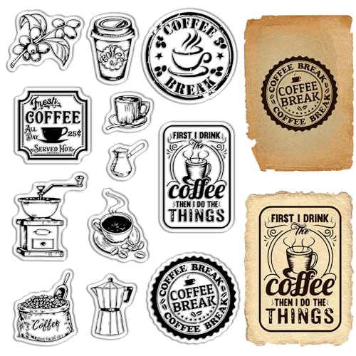 CRASPIRE Coffee Clear Stamps Coffee Bean Pot Transparent Rubber Stamps Silicone Seals Stamp Coffee Shop Journal DIY Scrapbook Photo Album Decoration Handmade Crafts Notebook Film Frame Cards Making von craspire