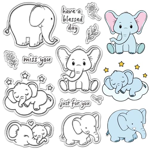 CRASPIRE Elefant Klare Stempel Blumen Worte Stern Tier Wiederverwendbare Hintergrund Poststempel Transparente Silikonstempel für Journaling Kartengestaltung Dekor DIY Scrapbooking Zubehör Filmrahmen von craspire