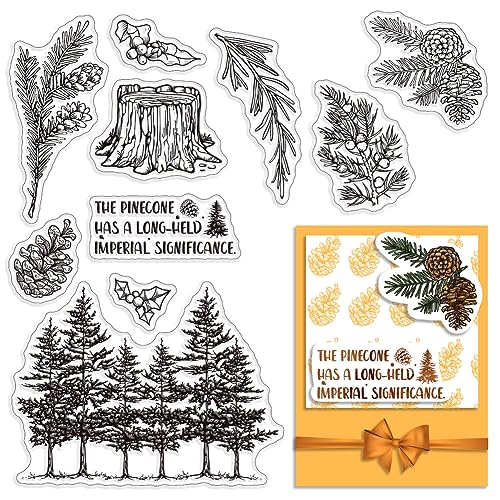 CRASPIRE Kiefernbaum, Durchsichtige Gummistempel, Tannenzapfen, Kiefernblätter, Pflanzenwort, Baumstumpf, Transparent, Vintage-Poststempel, Silikonsiegel, Stempel, Journaling, Kartenherstellung, DIY von craspire