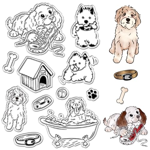 CRASPIRE Klare Stempel Mit Hund, Welpe, Haustier, Hundehütte, Knochen, Tier, Retro, Transparent, Silikon-Stempelsiegel Für Journaling, Kartenherstellung, Notizbuch, Dekor, DIY, Scrapbooking von craspire