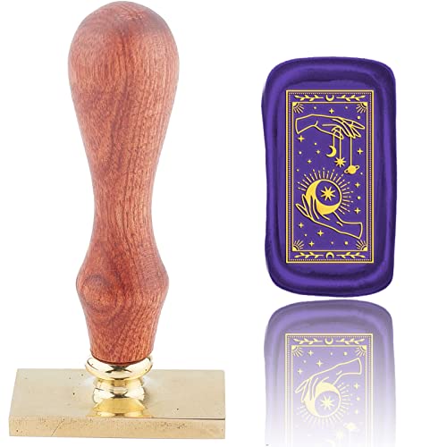 CRASPIRE Mond Stern Wachssiegel Stempel Magische Hand Vintage Siegelwachs Stempel Tarot Retro Rechteck Abnehmbarer Messing Stempelkopf mit Holzgriff für Hochzeitseinladungen Halloween Weihnachten von craspire