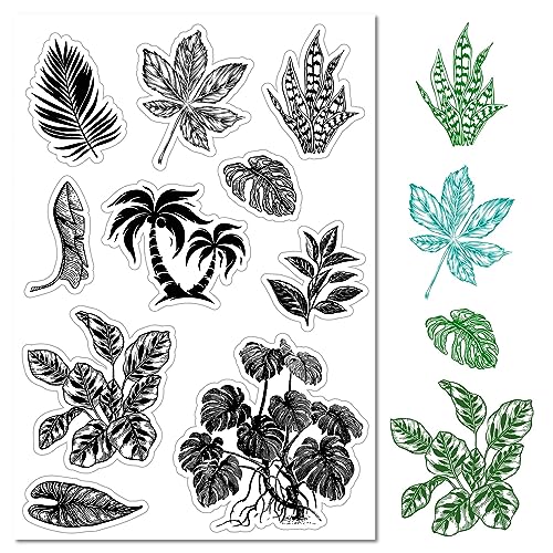 CRASPIRE Palme Klarer Gummistempel Vintage Retro Tropische Blätter Pflanzen Transparente Silikonsiegel Stempel Für Journaling Kartenherstellung DIY Scrapbooking Handgefertigtes Fotoalbum Notizbuch von craspire