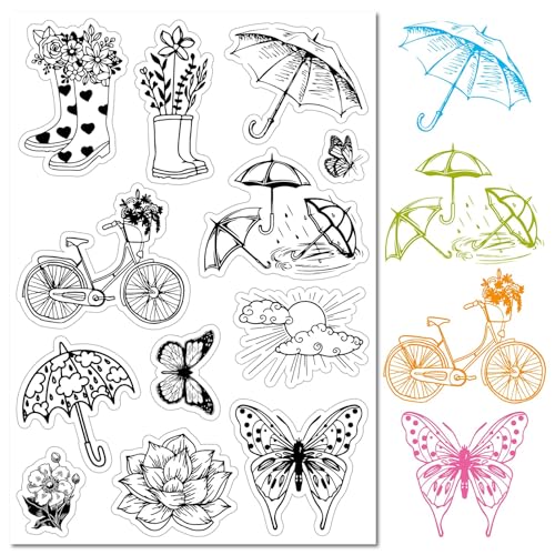 CRASPIRE Regen Wetter Klarer Gummistempel Vintage Regenschirm Stiefel Lotus Schmetterling Blumen Transparente Silikonsiegel Stempel Für Journaling Kartenherstellung DIY Scrapbooking Handgemacht von craspire