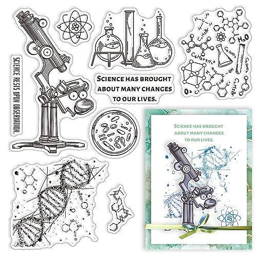 CRASPIRE Science Clear Rubber Stamps Experiment DNA Mikroskop Reagenzglas Becher Transparent Vintage Poststempel Silikon Dichtungen Stempel Journaling Kartenherstellung DIY Scrapbooking Fotoalbum von craspire