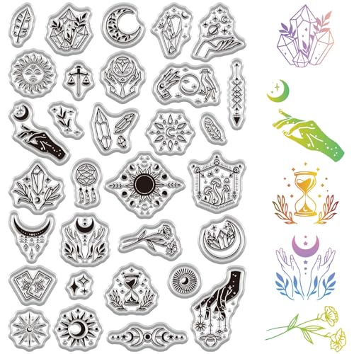 craspire Transparente Magische Stempel Gummistempel „Sonne Und Mond“ Magische Hexenhand Tarotkarten PVC Wiederverwendbar Vintage Hintergrund Poststempel Transparente Stempel Für Tagebuch von craspire