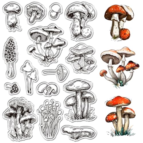 CRASPIRE Transparente Stempel Mit Pilz Motiv Shiitake Motiv Vintage Wiederverwendbar Silikon Tintenstempel Siegel Transparente Gummistempel Zum Basteln von Karten Feiertagen Halloween DIY Scrapbooking von craspire