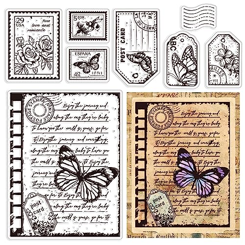 craspire Vintage-Schmetterlingstext, Klare Gummistempel, Blumen, Porto, Wiederverwendbar, Silikon, Transparente Siegel Für Journaling, Kartengestaltung, Freunde, DIY, Scrapbooking, Fotorahmen von craspire