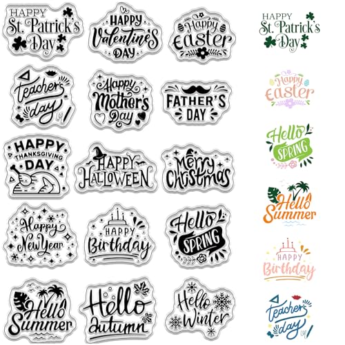 CRASPIRE Words Clear Stamps Alles Gute Zum Geburtstag Verschiedene Urlaubswünsche Frohe Weihnachten Wiederverwendbare Retro-Stempelsiegel Aus Transparentem Silikon Für Journaling, Kartenherstellung von craspire