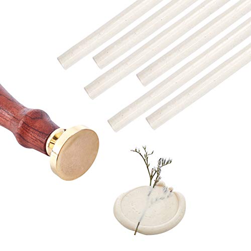 craspire 1 PCS Runder Blank Wax Seal Stamp 6 PCS Klebepistole Wax Seal Sticks Weiß Retro Massiv Messing Stamp Kit Abnehmbar 25mm Für Briefumschlag Einladung Hochzeitsverzierung Geschenk Dekoration von craspire