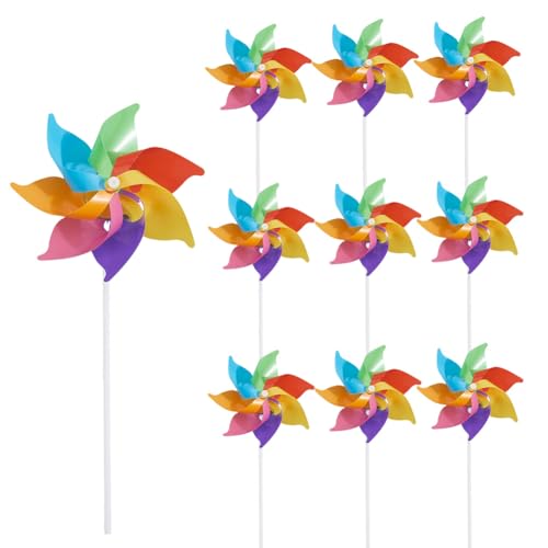 craspire 10 Set Regenbogen Windräder 15,3 Zoll Windmühle Aus Kunststoff Bunte Windräder Für Party Dekorationen Außendekoration Rasen Hof Garten Terrasse Regenbogen Windmühle von craspire