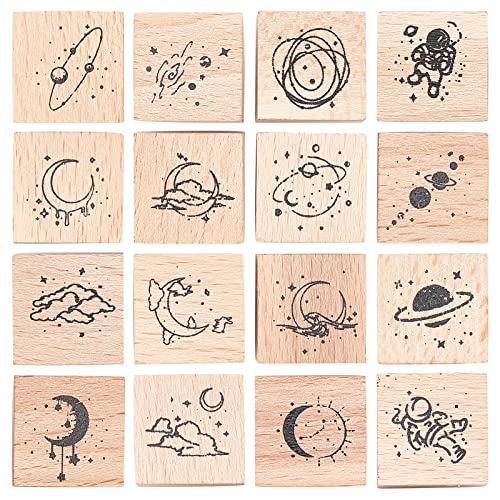 craspire 16 Stück Universe Holzstempel Vintage Holzstempel, Dekoratives Stempelset Mond Und Sterne Zum Basteln, Karten, Zeitschriften, Kalender, Fotoalbum von craspire