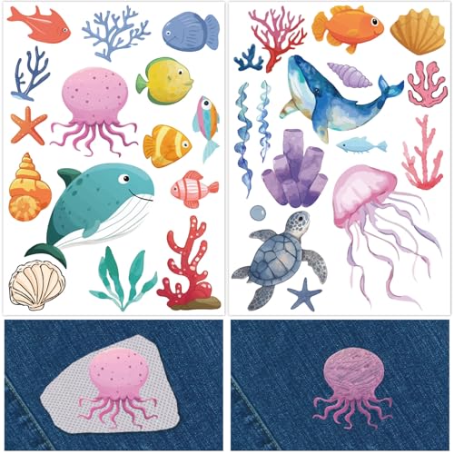 craspire 2 Blatt Wasserlösliche Stickmuster Mit Meer Und Ozeanmotiv Wale Quallen Fische Handnäh Und Stickmuster A4 Transfers Stoffstabilisatoren Auswaschbar Vorgedruckt Selbstklebend Für Stoff von craspire