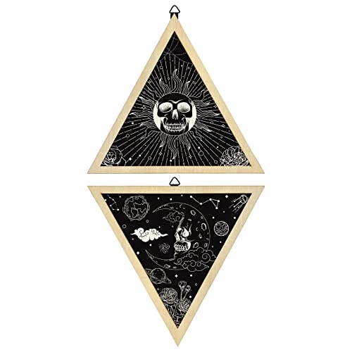 craspire 2 Dreieckiges Pendelbrett 10" Wandbehang Ornament Tarot Boho Holz Wanddekoration Metaphysisches Nachrichtenbrett Holz Mysteriöses Brett Für Hexereibedarf (Totenkopf) von craspire