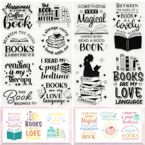 craspire 2 Stile Buch, Durchsichtige Stempel, Bücherregal, Lesewort, Wiederverwendbarer Hintergrund, Poststempel, Transparente Silikon-Stempelsiegel Für Journaling, Kartenherstellung, Dekor, DIY von craspire