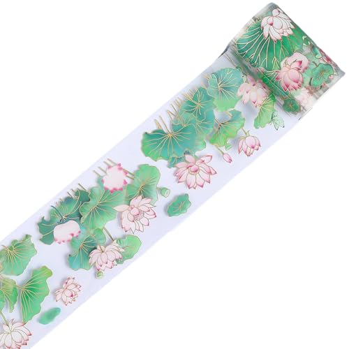 craspire 2.19Ydsx2.36Zoll Grüne Lotus PET Klebebandaufkleber Washi Transparent Vintage Blume DIY Handbuch Basteln Journaling Scrapbooking Collage Blumen Geschenkverpackung Für Heimdekoration Tagebuch von craspire