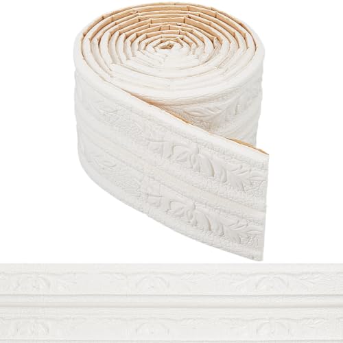 craspire 230 x 8.2cm Flexible Zierleiste Aus Weißem Schaumstoff Abziehen Und Aufkleben Selbstklebende Krone 3D-Dekorations-Tapetenbordüre Abdichten Und Zierleisten Für Wand Und Fußleisten Spiegel von craspire