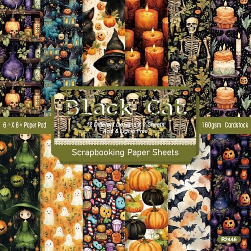 craspire 24 Blatt Halloween Scrapbook Papierblöcke Strukturiertes Dekoratives Bastelpapier Kürbis Katze Fledermaus 6x6 Zoll Kunst Junk Journal Für Planer Verpackung Gefaltete Karten Bastelbedarf von craspire