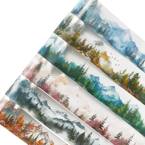 craspire 6 Rolle 13 Yards Berg PET Klebeband Wald Natur Landschaft Scrapbooking Klebebänder 4.6cm Selbstklebend Wasserfest Dekoratives Washi Masking Tape Aufkleber Für Journaling Scrapbooking Planer von craspire