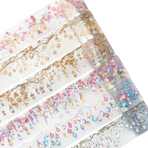 craspire 6 Rolle 13 Yards PET Scrapbook Klebeband Beleuchtung Washi Dekorationsband 4cm Breit Lichter Transparente Abdeckklebebänder Aufkleber Für Scrapbooking Junk Journaling Notizbuch Umschlag DIY von craspire