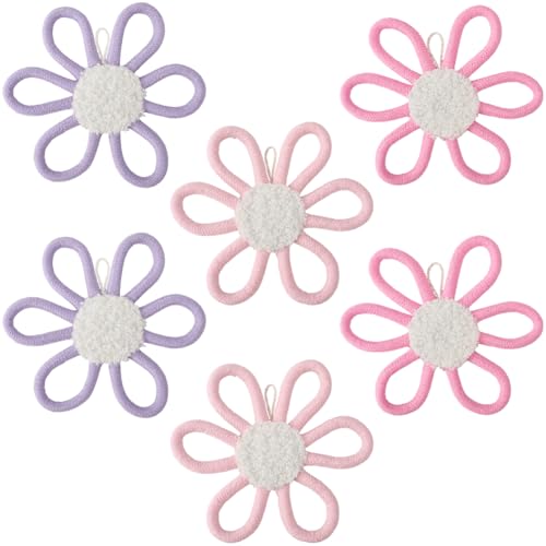 craspire 6 Stück 3 Farben Blumen Und Gänseblümchen Wanddekoration Boho Blumen Kinderzimmerdekor Wandbehang Kunst Baumwolle Gewebte Makramee Blumen Schild Bohemian Plakette Dekorationen Für Zuhause von craspire