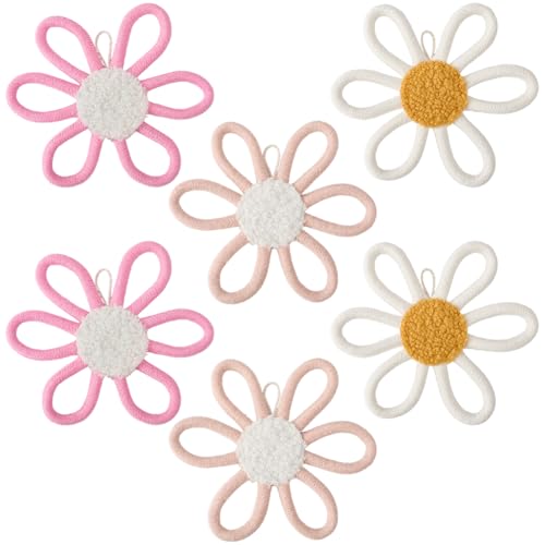 craspire 6 Stück 3 Farben Gänseblümchen Wanddekoration Fürs Kinderzimmer Gewebte Blumen Wandkunst Baumwolle Gewebt Makramee Boho Blumen Schild Böhmisches Wandbehang Dekorationen Für Zuhause von craspire