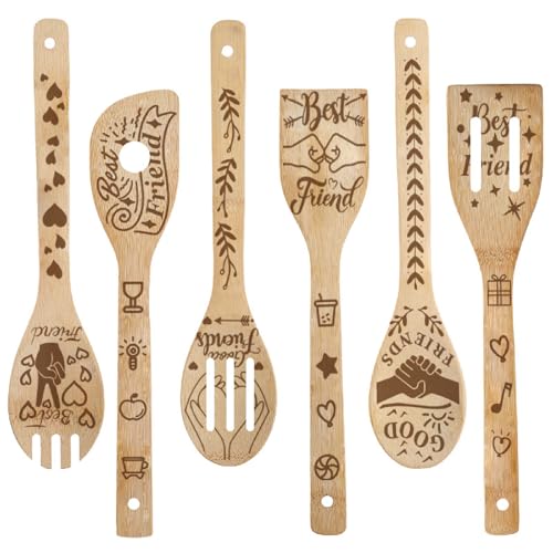 craspire 6 Stück Holzlöffel Utensilien Plam Best Friend Friendship Words Geschirr Bambus Kochen Natürlich Geschnitzt Gebrannte Schlitzspatel Für Küchendekor Geschenke Einweihungsparty Hochzeit von craspire