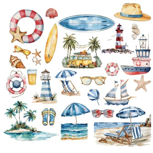 craspire 8 Blatt 8 Stile Sommer Strand Fensteraufkleber Tropisches Hawaii Ozean Meer Fensterkunst Jahreszeiten Aufkleber Selbstklebendes Vinyl PVC Wasserdichter Wandaufkleber Für Schiebetür von craspire