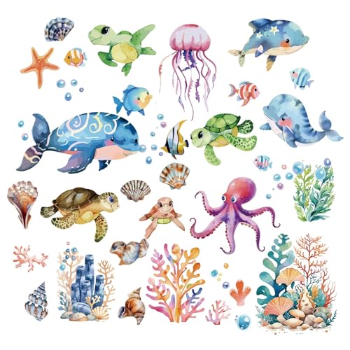 craspire 8 Blatt Fensteraufkleber Mit Meerestieren Schildkröte Delfin Ozean Sommer Wandaufkleber Zum Abziehen Und Aufkleben Wasserfest Großer Aufkleber Für Zuhause Treppenhaus Restaurant Küche von craspire