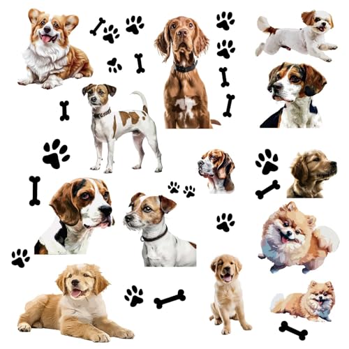 craspire 8 Blatt Hunde Fensteraufkleber Mit Pfotenabdruck Haustier Welpenknochen Selbstklebend PVC Wasserdicht Entfernbar Wand/Glasaufkleber Abziehen Und Ankleben Für Schlafzimmer Zuhause Badezimmer von craspire