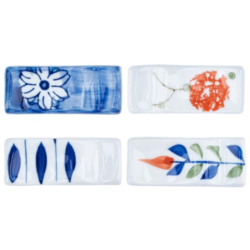 craspire 4 Keramik-Essstäbchen-Ablage-Set Rechteckig Handbemalt Essstäbchen-Halter Esslöffel Gabeln Messer Geschirr-Ablage-Set Festlicher Tischschmuck Aus Porzellan von craspire