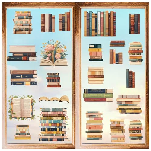 craspire 8 Stil Buch Wandaufkleber Lese Fensterdekor Selbstklebendes Vinyl Zum Lernen Lesen von Büchern Farbenfroher Kunstdruck Doppelseitige Aufkleber Abziehen Und Ankleben Für Zuhause Wand Fenster von craspire