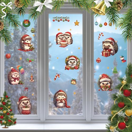 craspire 8 Stil Weihnachts Igel Fensteraufkleber Weihnachtsbaum Ballon Stern Geschenke Rohr Dekorative Kugeln PVC Selbstklebend Fensteraufkleber Glasaufkleber Für Schlafzimmer Zuhause Schaufenster von craspire